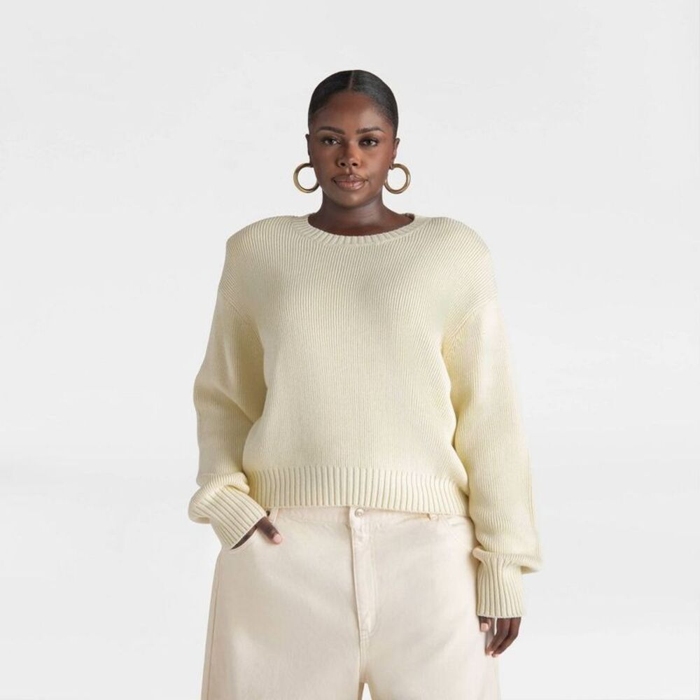 KBB by KAHLANA Women's Long Sleeve 'The Shoulder Pad Sweater' - Cream XXL